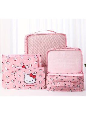 Hello Kitty 6-Piece Travel Packing Cubes Set Pink Luggage Organizer Bag Clothes
